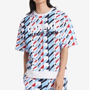 Tommy Hilfiger Denim Stretch Geometric-Print Logo Print Sweatshirt Heavy Thick